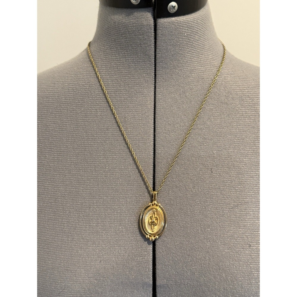 Vtg Avon Necklace 1983 Victorian Reversible Pendant Faux Black Onyx 21 in Chain - Picture 5 of 8